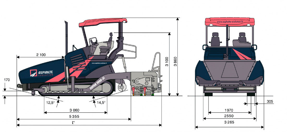 Dimensions du finisseur V&Ouml;GELE SUPER 1900-3i