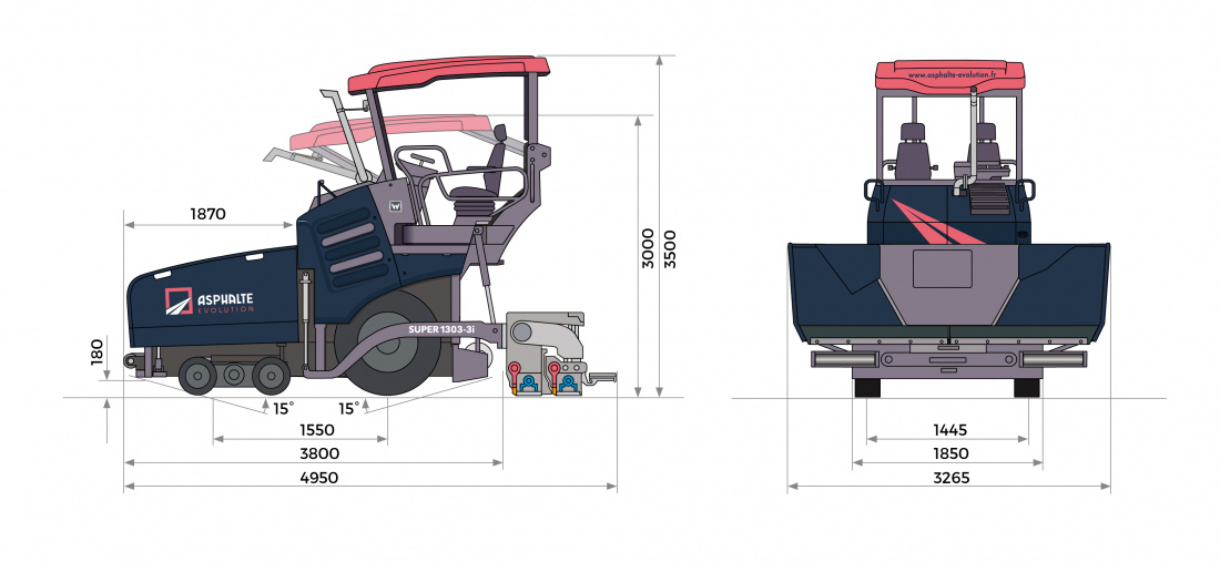 Dimensions du finisseur V&Ouml;GELE SUPER 1303-2