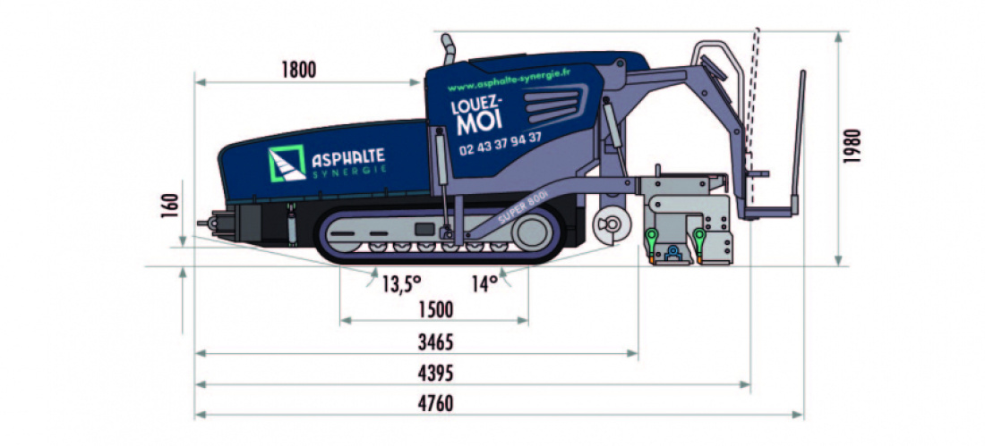 Dimensions du finisseur VÖGELE SUPER 800i
