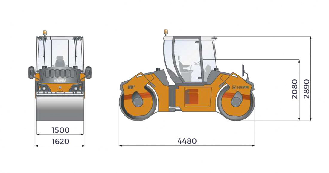 Dimensions du compacteur HAMM 7T500