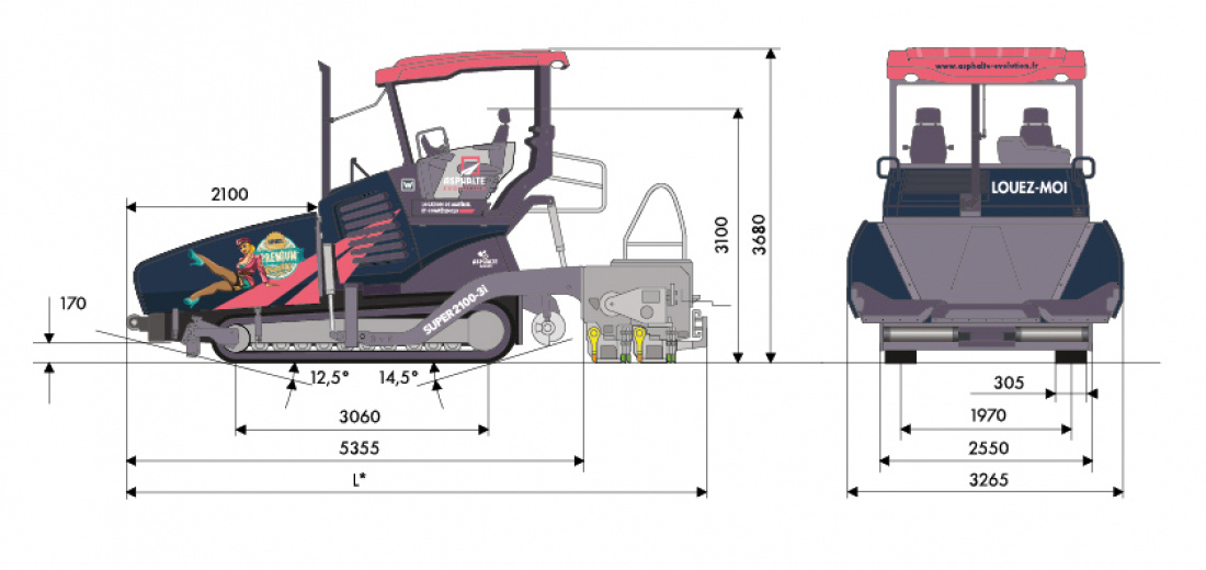 Dimensions du finisseur V&Ouml;GELE SUPER 2100-3i