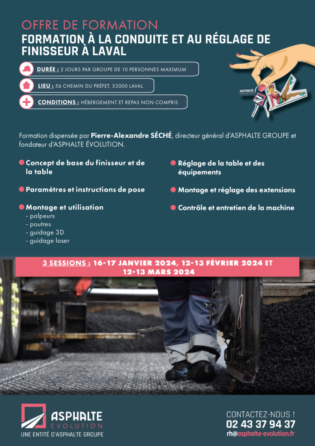 Formation à la conduite et réglage de finisseur à Laval