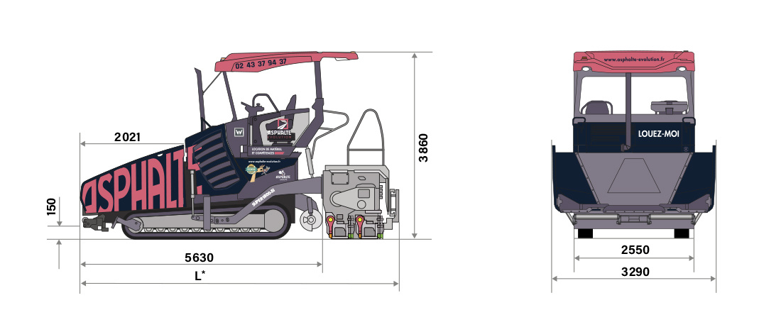 Dimensions du finisseur V&Ouml;GELE SUPER 1800-5i