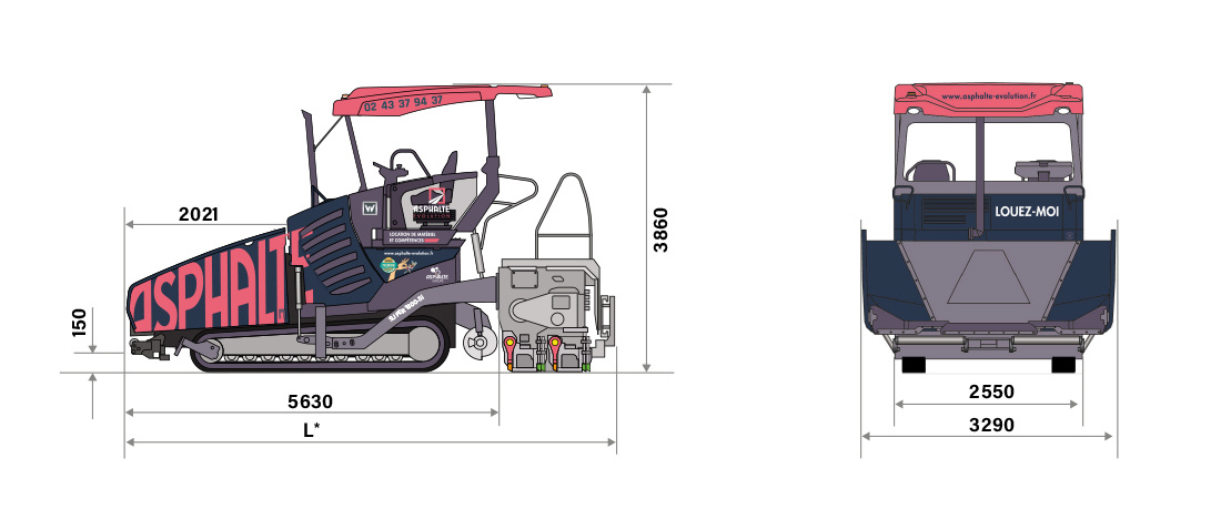 Dimensions du finisseur V&Ouml;GELE SUPER 1800-5i